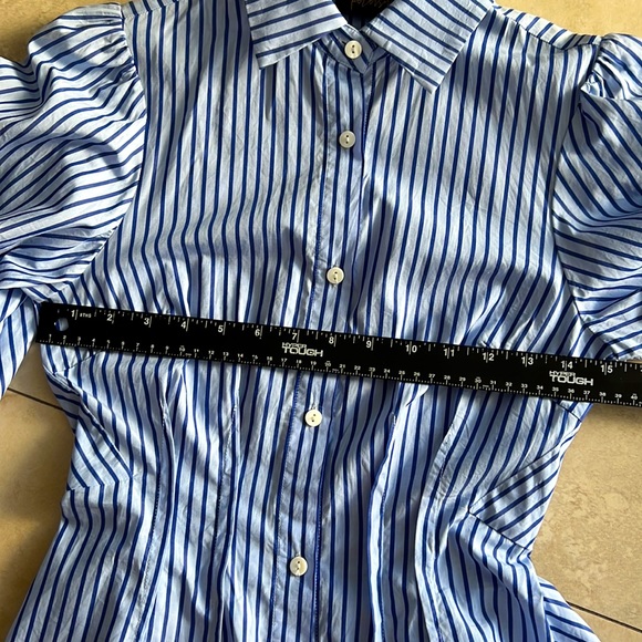 Women Blue Pinstripe Button Down Shirt - Picture 7 of 11